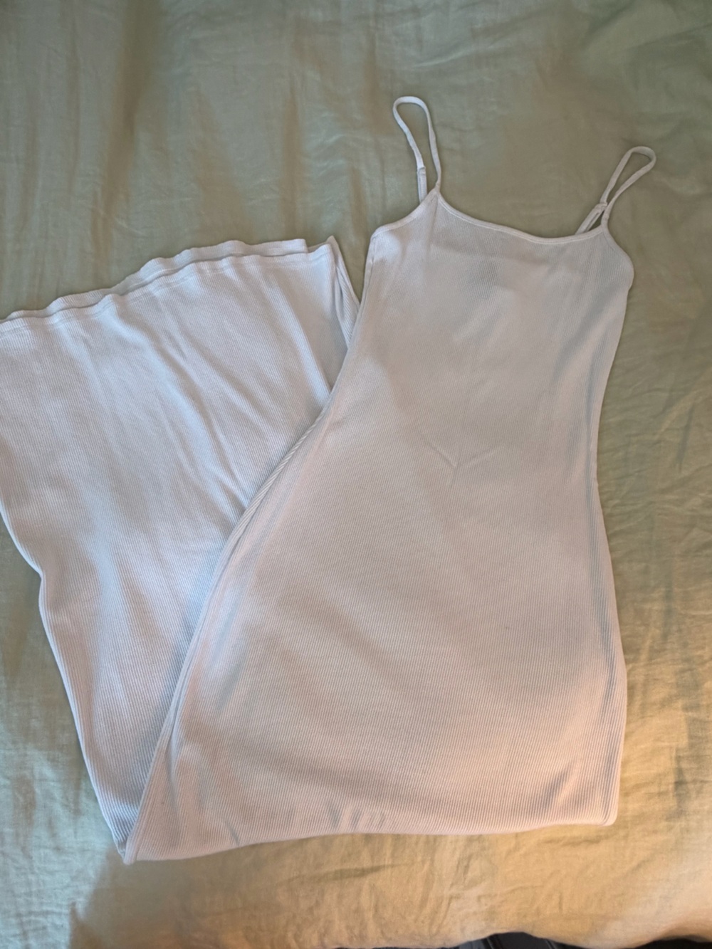 Divided White Ribbed Camisole Slip Tank